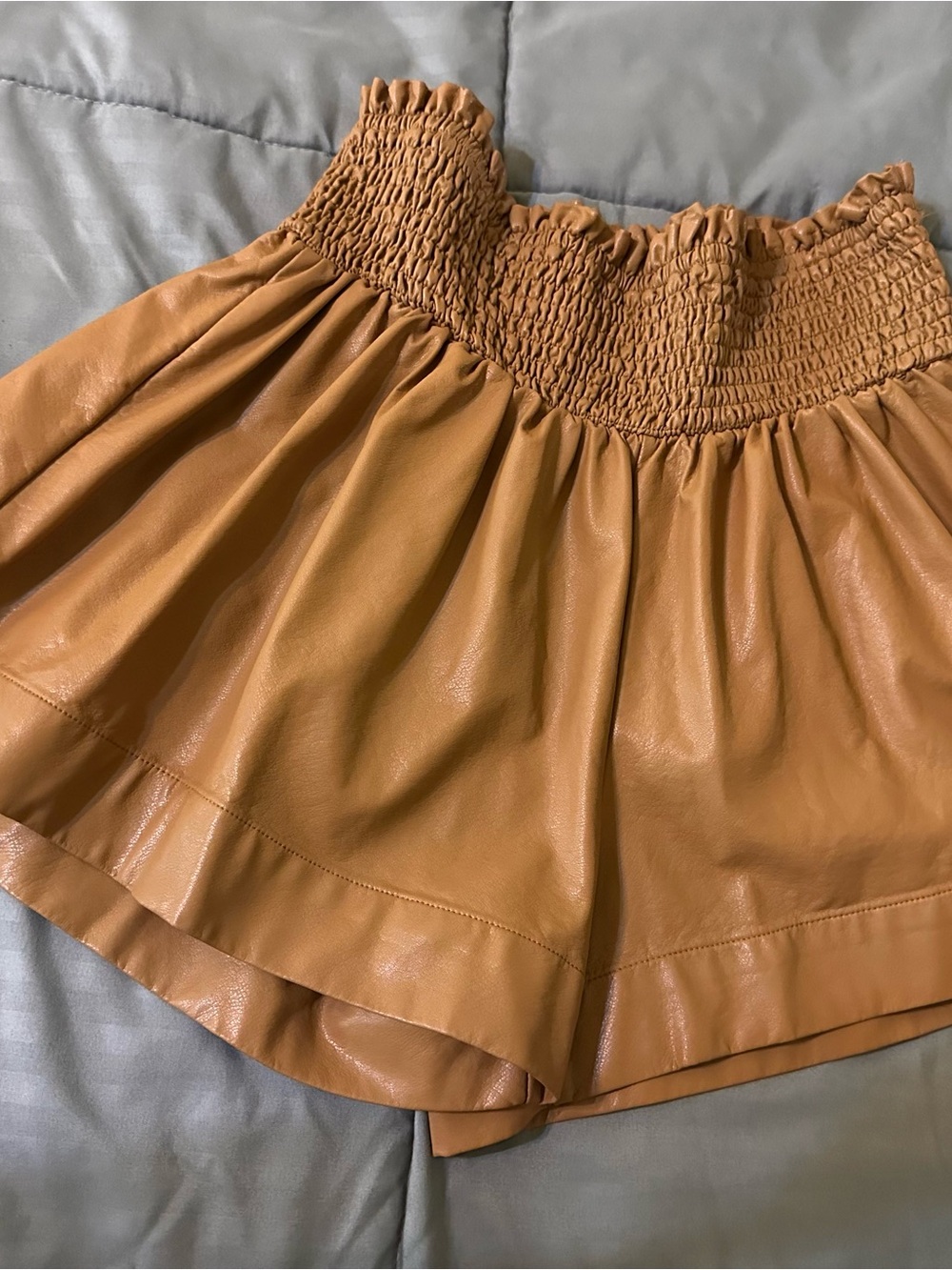 Source Unknown High Waist Faux Leather Shorts - Tan